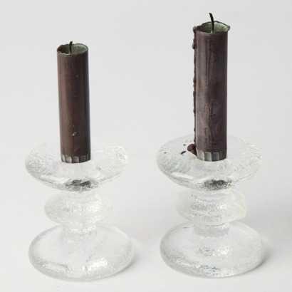 A Pair of Ittala Festivo Glass Candle Holders by Timo Sarpaneva Finland