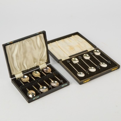 A Pair of Vintage Coffee Bean Spoon Sets Six in Each