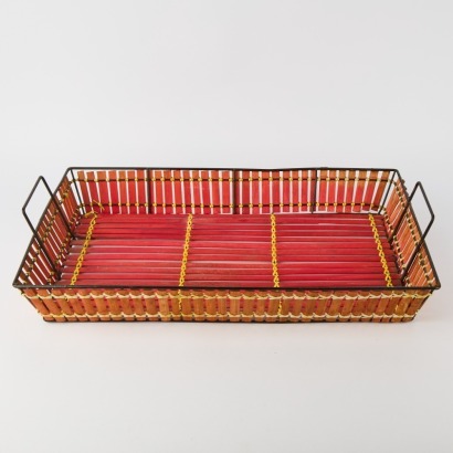 A Mid-Century Red Bamboo Serving Tray