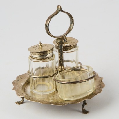 A Sterling Silver and Glass Condiment Set