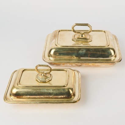 A Pair of William Hutton and Sons Silver Plate Lidded Serving Dishes