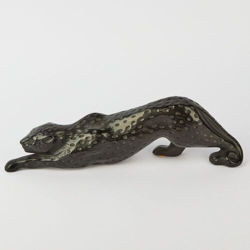 A Lalique Zeila Black Crystal Panther Large Sculpture