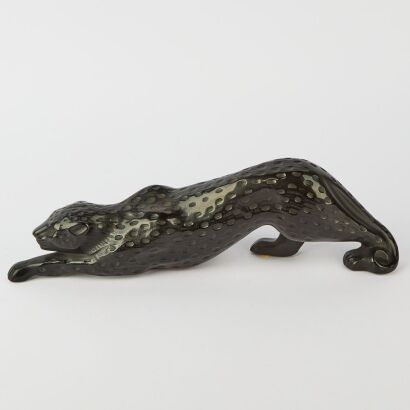 A Lalique Zeila Black Crystal Panther Large Sculpture