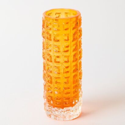 A Whitefriars Tangerine Aztec Vase by Geoffrey Baxter
