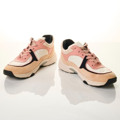 Chanel, CC Low Top Fabric and Suede Sneakers with Box, Size 40.5