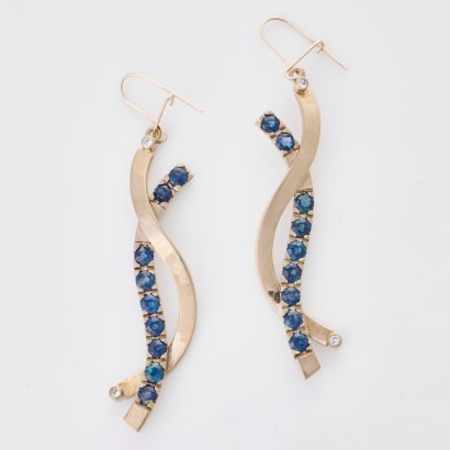 9ct White Gold / Silver, Modern, 2.52ct Sapphire / Synthetic Spinel Drop Earrings