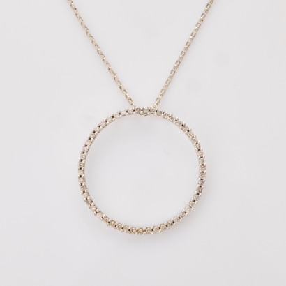9ct White Gold, .40ct Diamond Set Circle Pendant on 9ct White Gold, 43cm Cable Chain