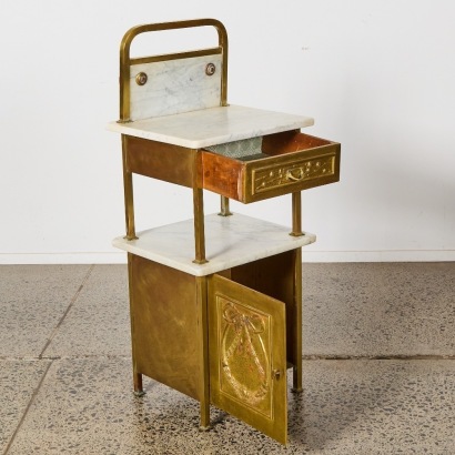 An Antique Art Nouveau Brass and Marble Nightstand