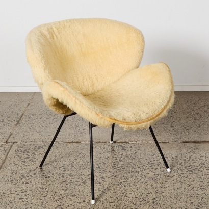 A Sheepskin Mid-Century Style Chair A/F