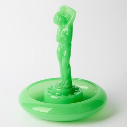 A Jobling Art Deco Uranium Jadeite Glass Nude Lady Figurine & Bowl