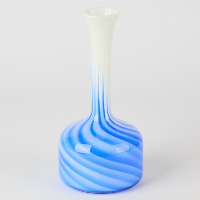 A White and Blue Swirl Art Glass Vase