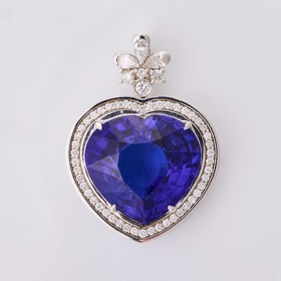 18ct White Gold, 21.80ct Tanzanite / .89ct Diamond Pendant