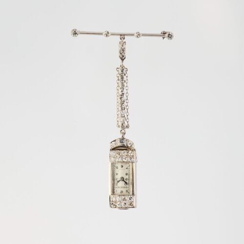Platinum, Art Deco Revival, 26mm Jaeger-LeCoultre Diamond Hand-wound Fob Brooch Watch