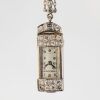 Platinum, Art Deco Revival, 26mm Jaeger-LeCoultre Diamond Hand-wound Fob Brooch Watch - 2