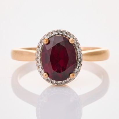 10ct Rose Gold, Modern, 0.15ct Diamond / Almandine Garnet Dress Ring