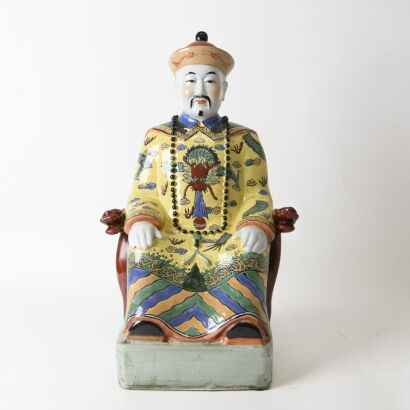 A Chinese Famille-rose Porcelain Figure of an Emperor