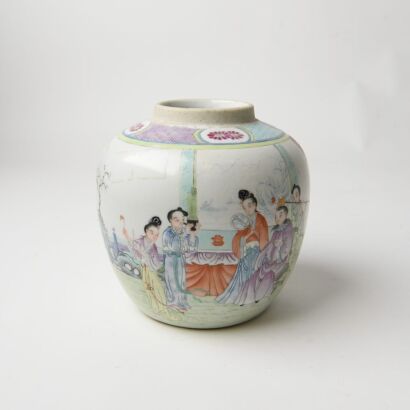 A Chinese Late 19th Century to Early 20th Century Famille-rose ' Figural' Ginger Jar