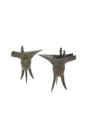 A Pair of Chinese Bronze Ritual Wine Vessel