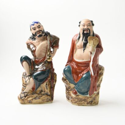A Pair of Chinese Jingdezhen Painted Porcelain Figures (Cai Xingshun Produced)
