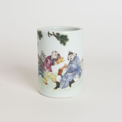 A Chinese Jingdezhen Famille-rose 'Figural' Brush Pot