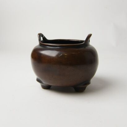 A Chinese Qing Dynasty Bronze Handled Incense Burner