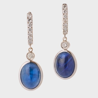 18ct White Gold, Sapphire / .37ct Diamond Earrings