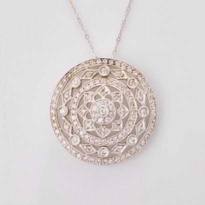 18ct White Gold, Round Diamond Pendant on 45cm, 10ct White Gold Chain