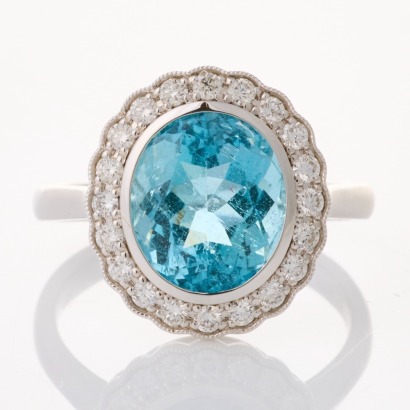 18ct White Gold, 3.81ct Aquamarine / 0.40ct Diamond Cluster Ring - Near new