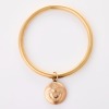 9ct Yellow / Rose Gold, Vintage, 5.6mm Wide Round Hollow Bangle with Locket Charm