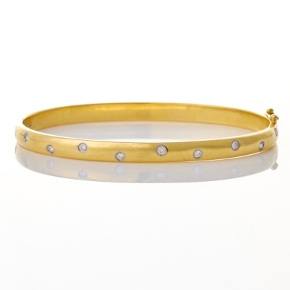 18ct Yellow Gold, .37ct Diamond Hinged Bangle