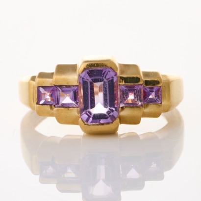 9ct Yellow Gold, Modern, Amethyst Dress Ring