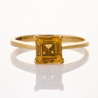 9ct Yellow Gold, Square Cut Citrine Solitaire Ring