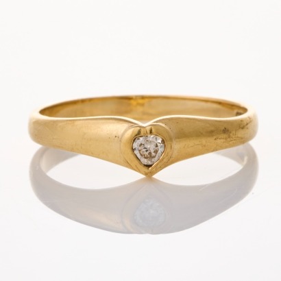 9ct Yellow Gold, Modern, 0.14ct Diamond Heart Ring