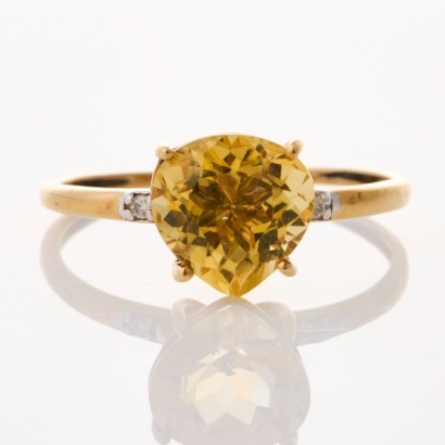 9ct Yellow Gold, Modern, Citrine / 0.01ct Diamond Solitaire Ring