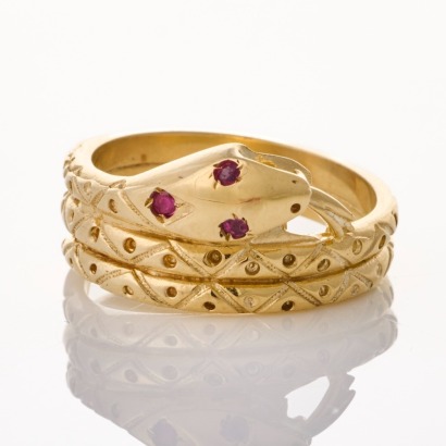 9ct Yellow Gold, Modern, Ruby Snake Ring