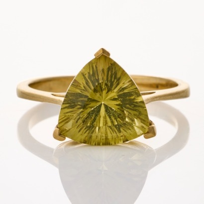 9ct Yellow Gold, Modern, Greenish Yellow Quartz Solitaire Ring