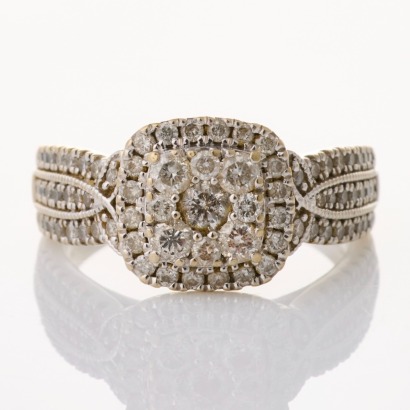 10ct White Gold, Modern, 1.00ct Diamond Cluster Ring