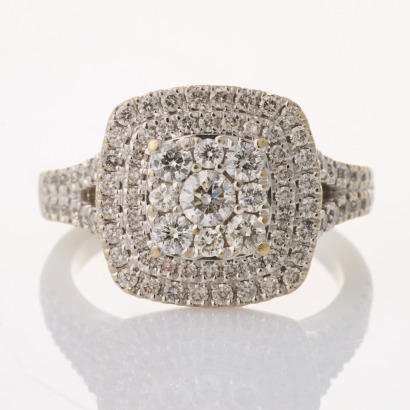 9ct White Gold, Modern, 1.20ct Diamond Cluster Ring