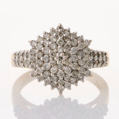9ct Yellow Gold, 1.00ct Diamond Hexagon Cluster Ring