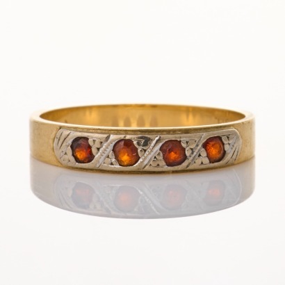 9ct Yellow Gold, Garnet Band