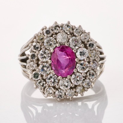 7ct White Gold, 1.54ct Pink Sapphire / 1.37ct Diamond Cluster Ring