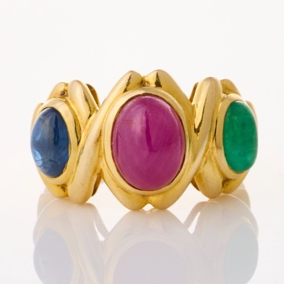 14ct Yellow Gold, 2.91ct Ruby / 1.09ct Sapphire / 0.72ct Emerald Dress Ring