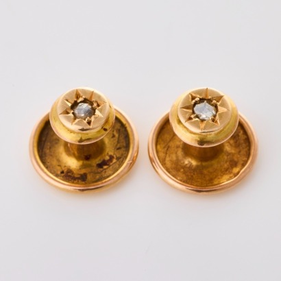 9ct Yellow Gold, Shirt Buttons with .02ct Rose Cut Diamonds