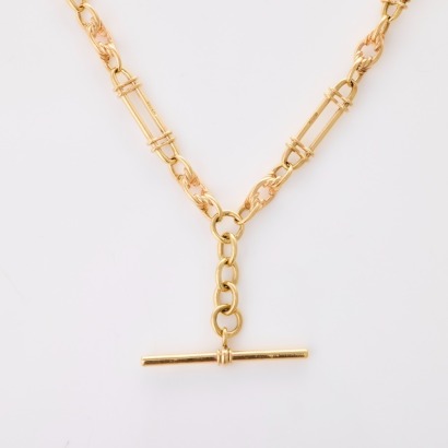 9ct Yellow Gold, Vintage, 46cm Paper Clip Fob Chain with T Bar