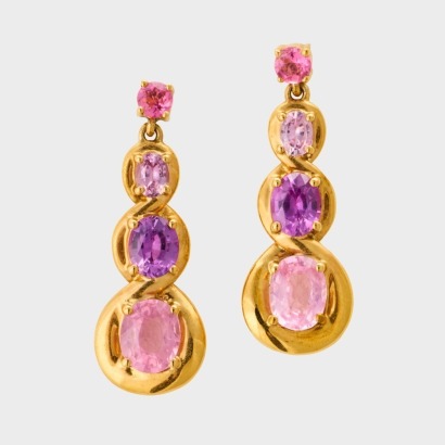 9ct Yellow Gold, Pink Sapphire Drop Earrings