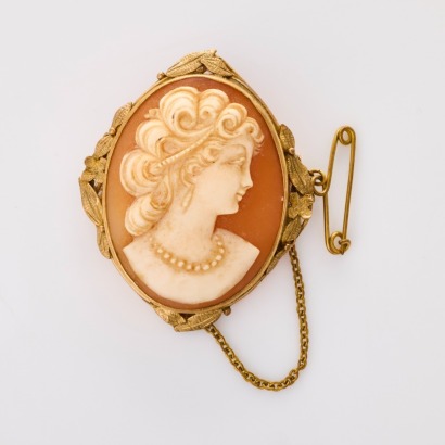 9ct Yellow Gold, Vintage, Shell Cameo Brooch
