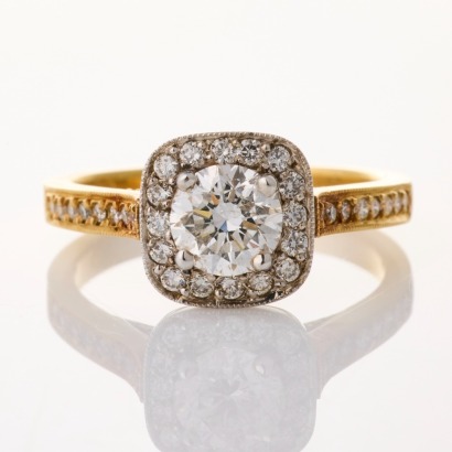 18ct Yellow Gold, 1.43ct Diamond Cluster Halo Ring