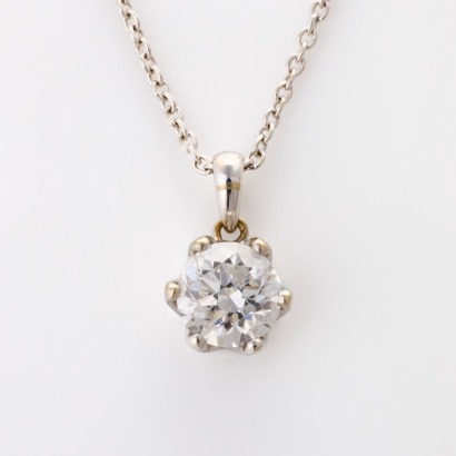 18ct White Gold, 1.00ct Diamond Pendant on 45cm Chain
