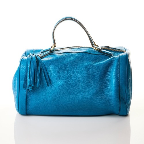 Gucci, Blue Calf Skin Leather Boston Bag