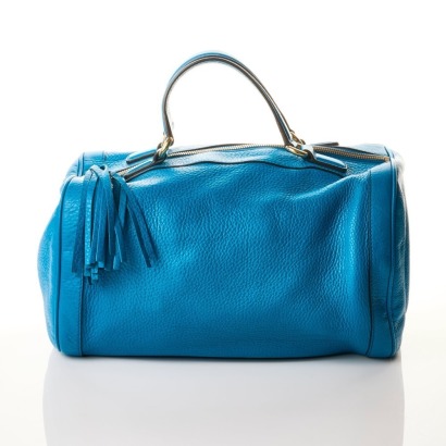 Gucci, Blue Calf Skin Leather Boston Bag